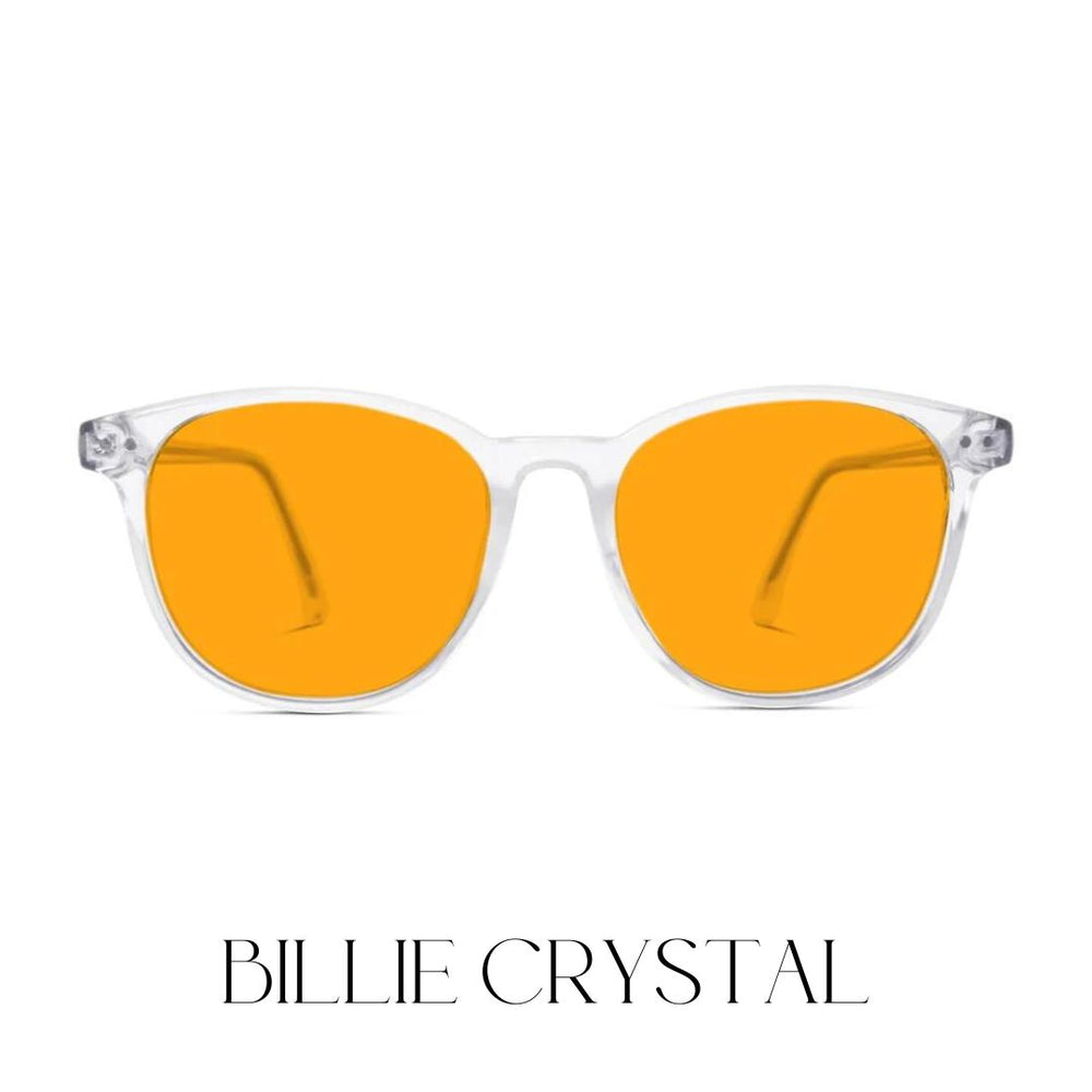 SunDown (amber lense) Billie Blue Blocking Glasses - Crystal